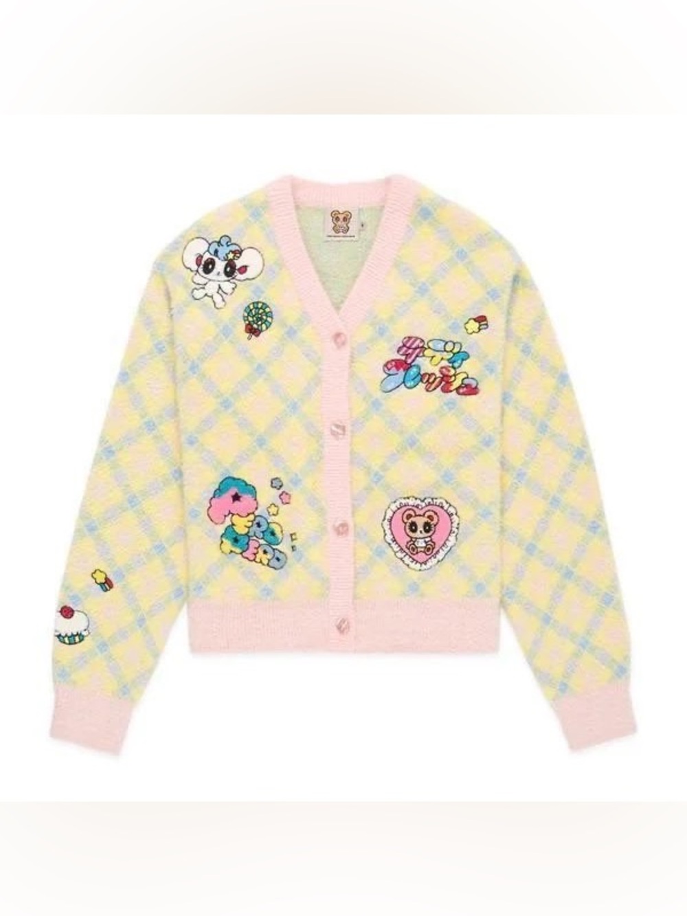 Pastel Argyle Kawaii Patch Cardigan